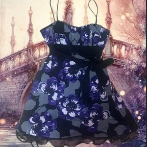 Floral Purple dark romantic whimsigoth flower belt tie up formal cocktail dress